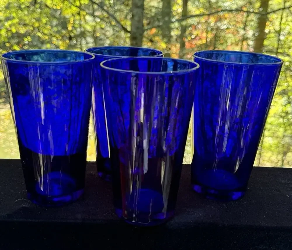 4 Vintage Libbey Cobalt Blue Glass 16 oz Pint Flare 6
